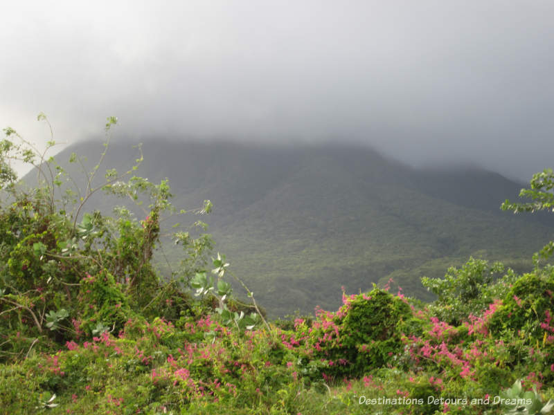 The mist atop the lush Mount Nevis in the Caribbean