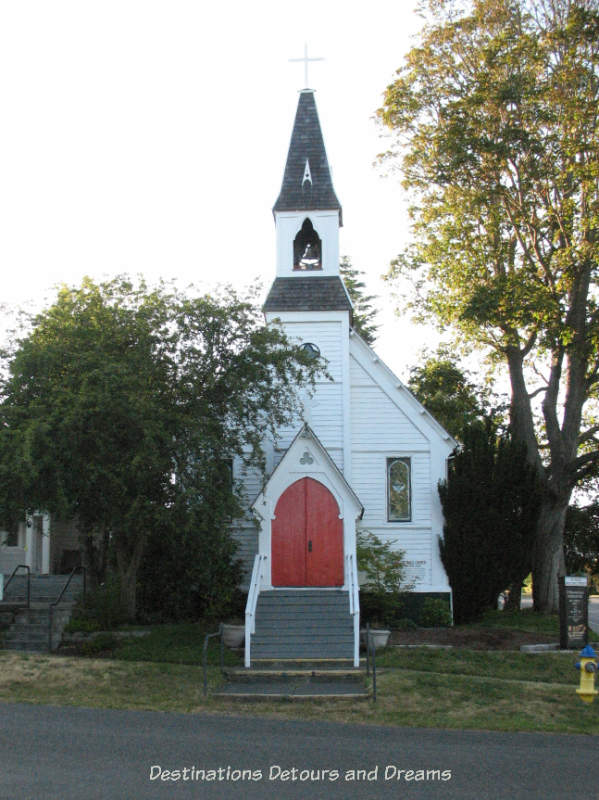 White wooden church with steeple in Port Townsend, Washington