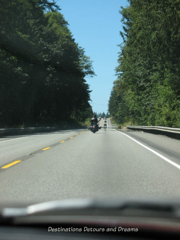 Motorcyle on the highway in the Olympic Peninsula, Washington state