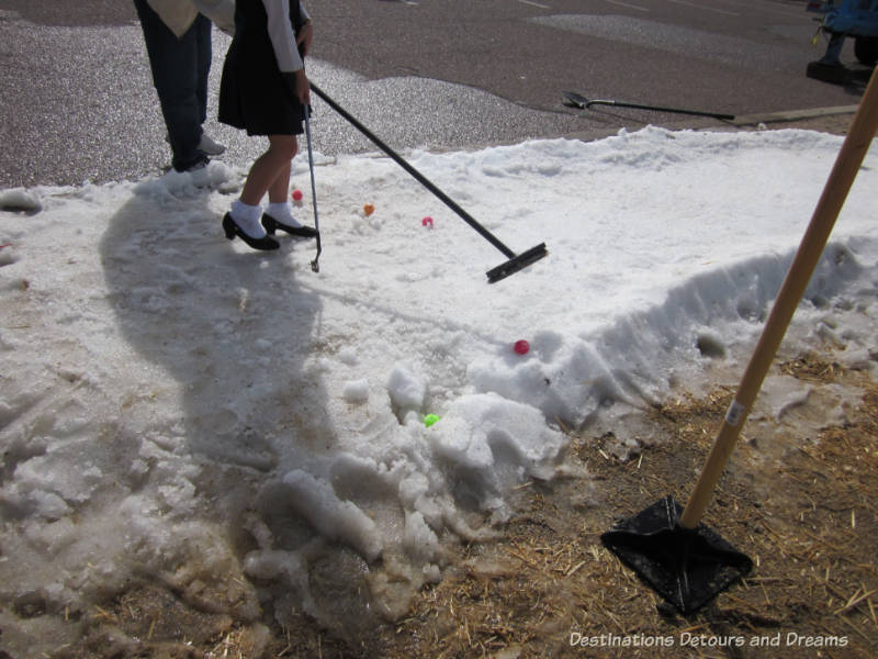 "Canadian" golf on a patch of snow at The Great Canadian Picnic