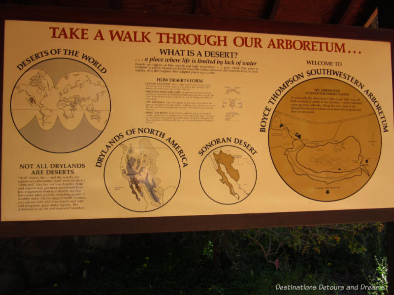 "Take a Walk Through Our Arboretum" sign at Boyce Thompson Arboretum in Superior, Arizona
