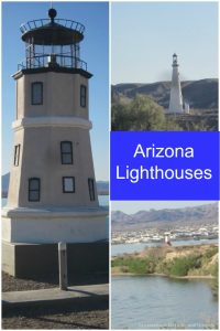 Lighthouses at Lake Havasu, Arizona: one-third scale working replicas of famous lighthouses