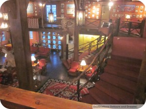 Lobby and staircase at El Rancho Hotel