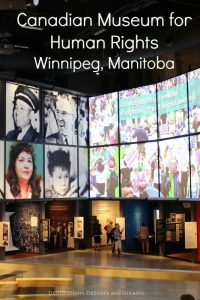 Exploring galleries inside the Canadian Museum for Human Rights in Winnipeg, Manitoba