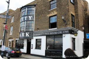 London from the Thames: Cutty Sark Pub in Greenwich