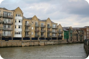 London from the Thames: older Docklands area