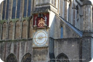 Wells Cathedral exterior view of clock