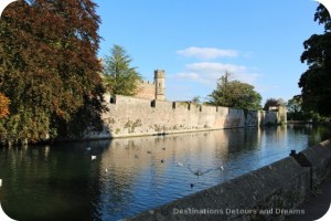 Medieval cathedral city of Wells - moat around Bishop's palace