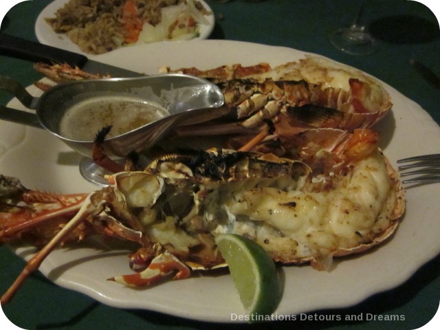 Lobster dinner at Seafood Madness, Nevis