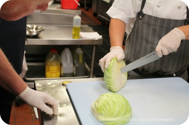 Coring and slicing cabbage for fish tacos slaw