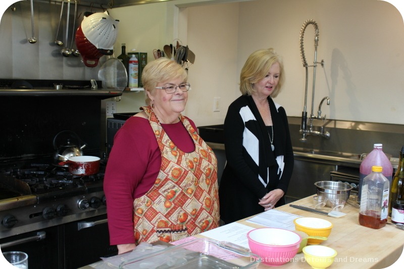 Marjorie Ott and Maureen Hubbell run a cooking class at Olallieberry Inn