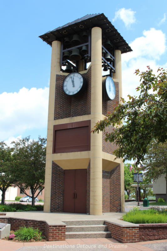 Tower containing a Glockenspiel clock in New Ulm, Minnesota