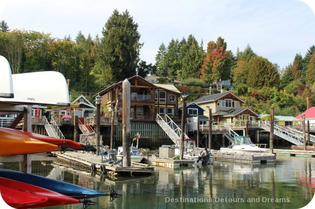 Cottages on stilts in the quaint, seaside village of Cowichan Bay on Vancouver Island