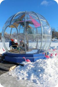 Ice Skating and Architecture: Warming Huts on the River, Winnipeg - "Greetings from Bubble Beach" hut