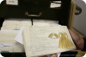 Behind the scenes at the Costume Museum of Canada - index card cataloguing