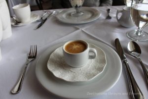 Crab bisque at Afternoon tea at the Gatsby Mansion in Victoria, British Columbia