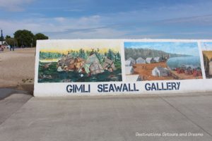 Gimli Seawall Gallery, a collection of murals on a protective wall on the pier, is a favourite tourist attraction in Gimli, Manitoba