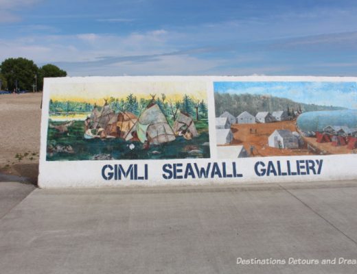 Gimli Seawall Gallery, a collection of murals on a protective wall on the pier, is a favourite tourist attraction in Gimli, Manitoba