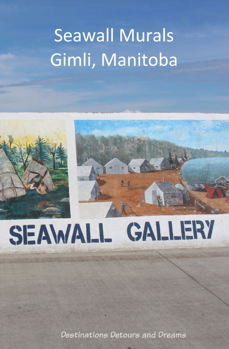 Gimli Seawall Gallery, a collection of murals on a protective wall on the pier, is a favourite tourist attraction in Gimli, Manitoba