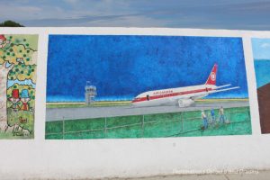 Gimli Seawall Gallery, a collection of murals on a protective wall on the pier, is a favourite tourist attraction in Gimli, Manitoba