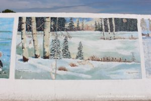 Gimli Seawall Gallery, a collection of murals on a protective wall on the pier, is a favourite tourist attraction in Gimli, Manitoba