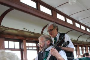 Entertainers on board The Great Train Robbery: a fun excursion on Manitoba's Prairie Dog Central Railway, a heritage train