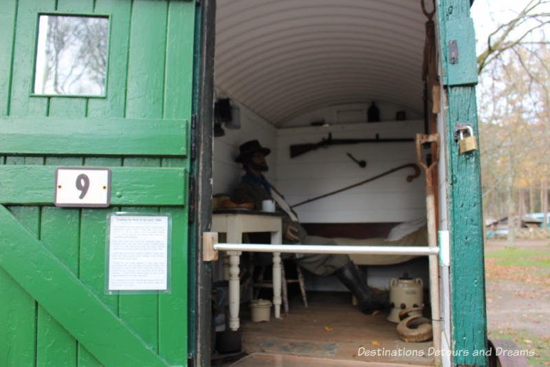 Shepherd's hut at the Rural Life Centre in Tilford, Surrey showcasing over 150 years of British rural life