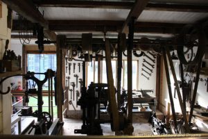 Tool collection at the Rural Life Centre in Tilford, Surrey showcasing over 150 years of British rural life