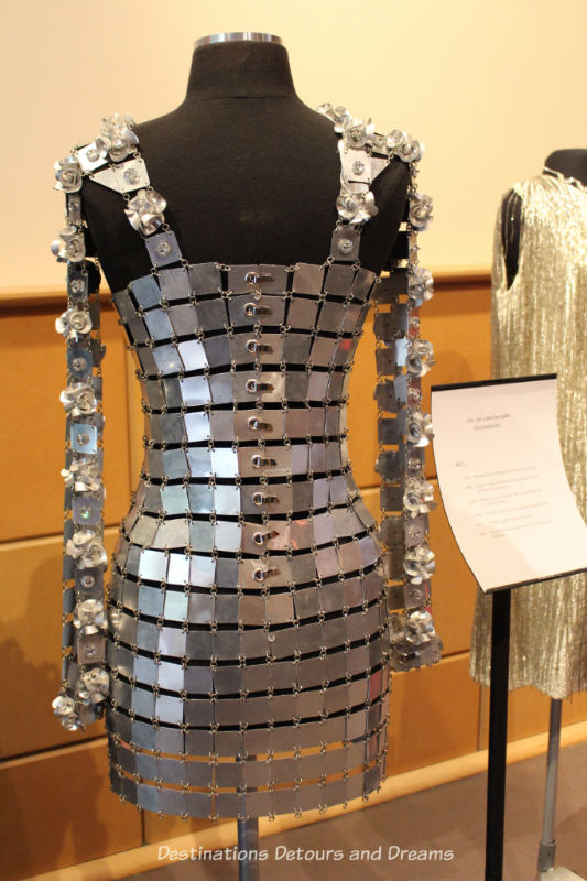 Paco Rabanne 1968 silver metal mini dress. Dressing Up: Celebrating Canada's New Years Through The Decades. Highlights from the Eve of Elegance Exhibit by the Costume Museum of Canada.