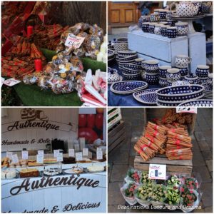 Goods at stalls in Winchester's High Street at Christmas