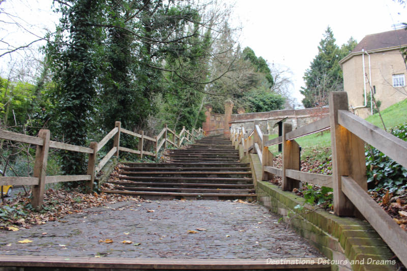 Blind Bishop's Steps. History and British Charm in Farnham. Farnham is a historic British market town located on the western edges of Surrey in the rolling Surrey Hills. It is known for its Georgian streets, historic buildings, craft heritage, and easy access to the North Downs Way.