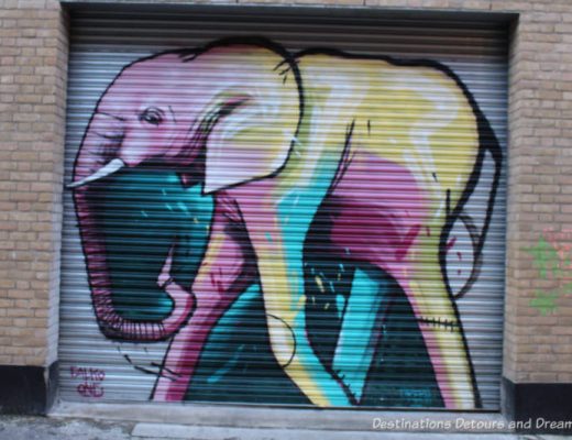 London street art in Brick Lane: coloured elephant by Falko One of Cape Town