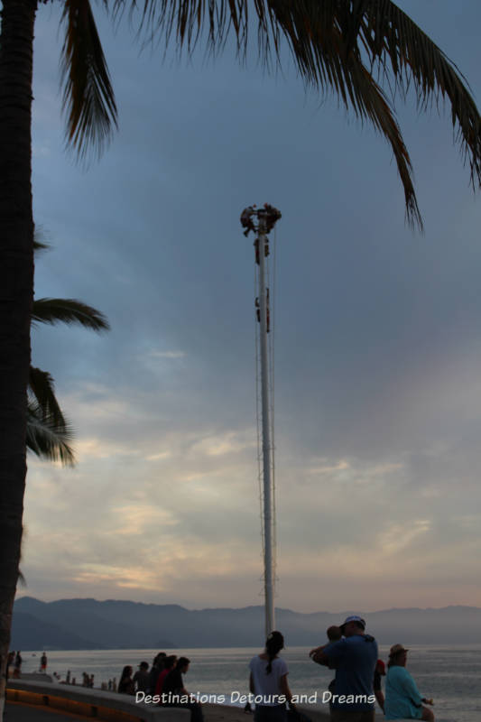 Strolling the Puerto Vallarta Malecón: Flying Totonac dancers setting up