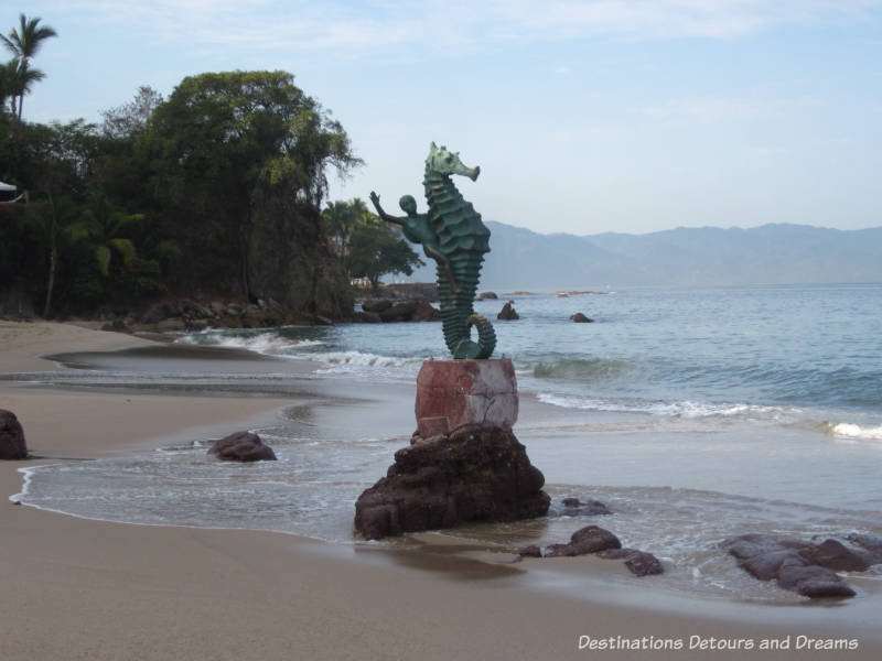 Strolling the Puerto Vallarta Malecón: The original Boy on a Seahorse statue south of Los Muertos Beach