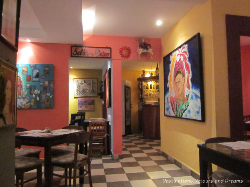 Bright decor of The Red Cabbage Cafe in Puerto Vallarta, Mexico