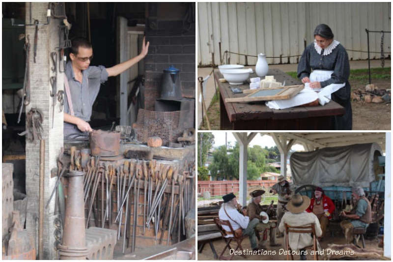 Living history demonstrations of blacksmith, soap making, and stage hands at Old Town San Diego State Historic Park