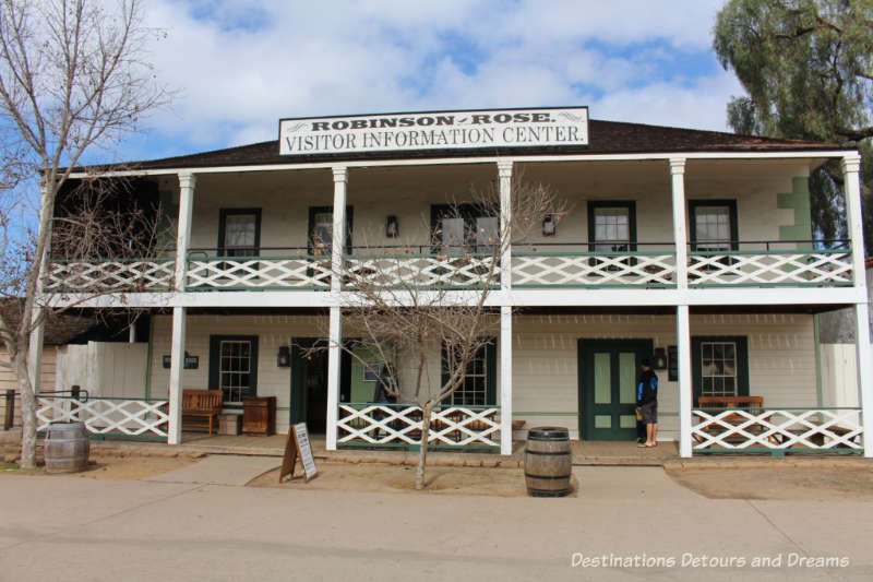 Two-storey reconstructed 1853 Robinson Rose House that now serves as Old Town San Diego State Park Visitors Center