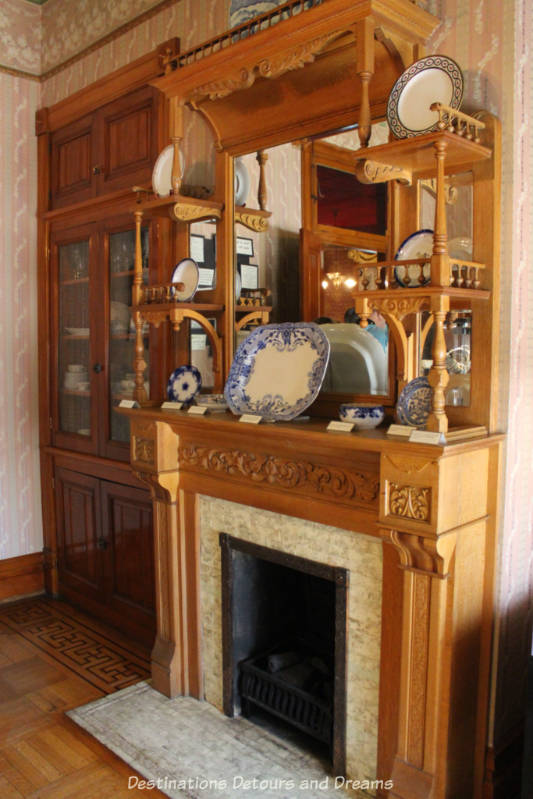 Original fireplace and mantel in dining room in Rosson House, Phoenix