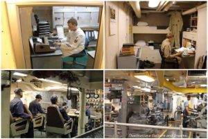 Scenes of men working Below Deck on USS Midway