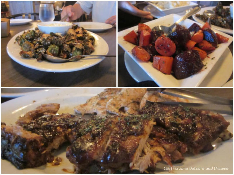 Brussel sprouts, beets and carrots, chicken and ribs at Saddlery on Market restaurant in Winnipeg