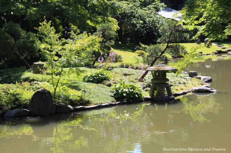 Snow viewing lantern on Island of Eternity at Nitobe Memorial Garden