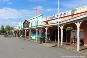 Street view of Gold Rush Town in Pioneer Park in Fairbanks, Alaska