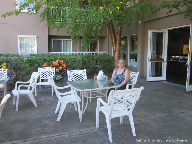 On the patio at Bear Lodge in Fairbanks, Alaska