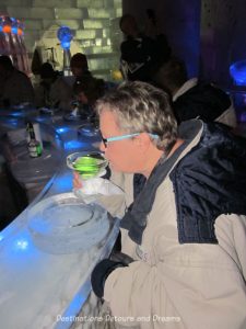 Sipping an Appletini at Aurora Ice Museum, Chena Hot Springs Resort, Alaska