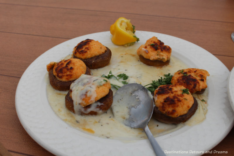 Alaska crab stuffed mushrooms at Pike's Landing in Fairbanks, Alaska