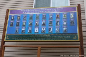 Guide to the stories of Fairbanks pioneers on the outside walls of Pike's Waterfront Lodge cabins