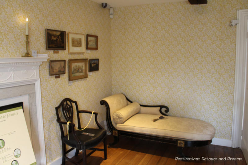 Chaise lounge in the Drawing Room at Jane Austen's House Museum in Chawton, Hampshire