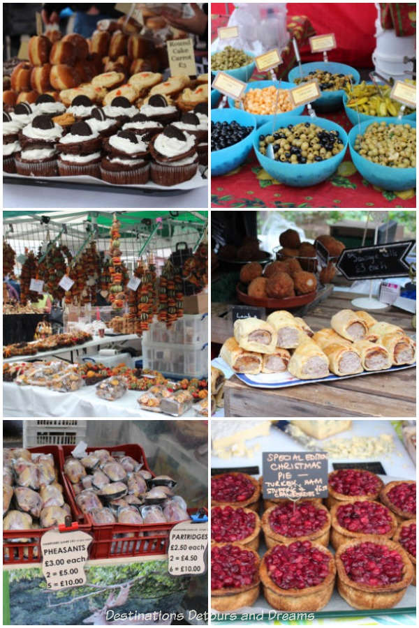 A small sampling of food items at Haslemere Christmas Market, Surrey, England