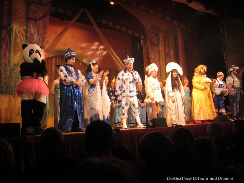 The cast from the pantomime "Aladdin" at Princes Hall in Aldershot, Hampshire, England 2017