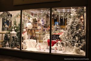 A Christmas store window display in Farnham, England